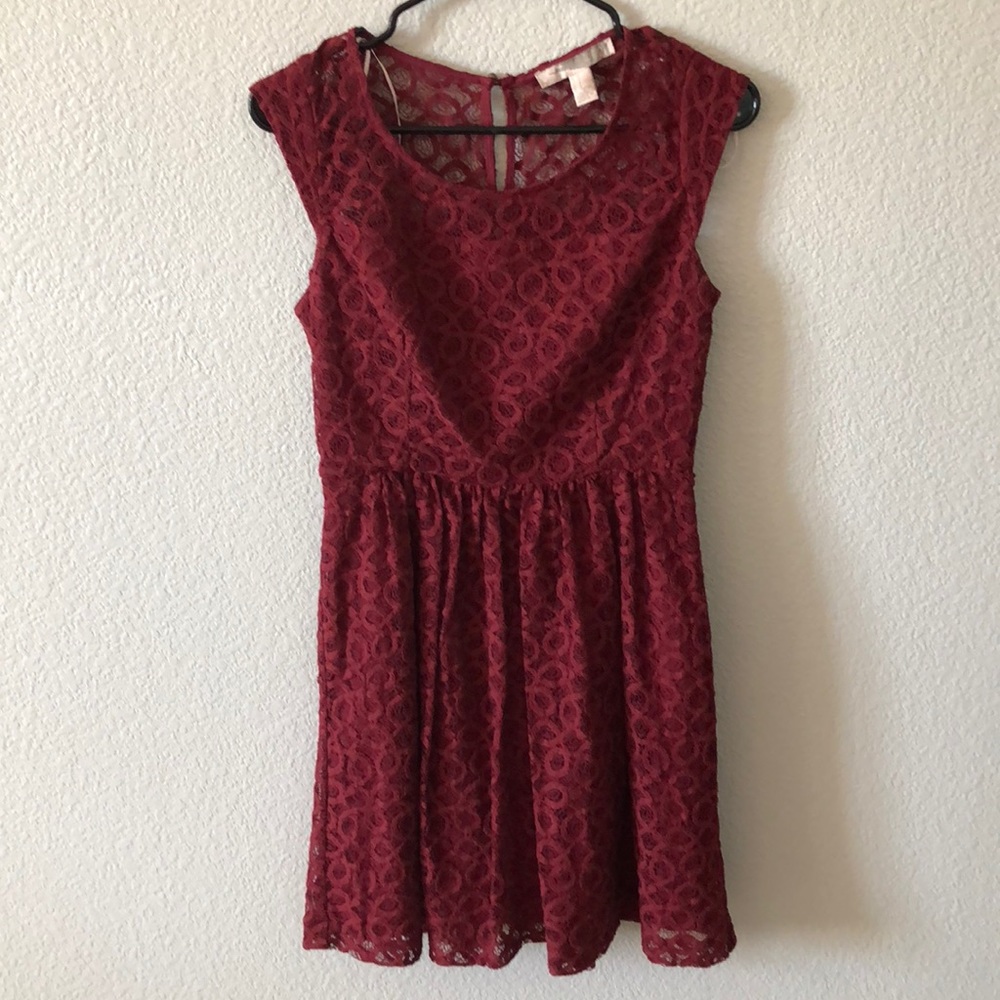 Forever 21 lace burgundy fit n flare dress